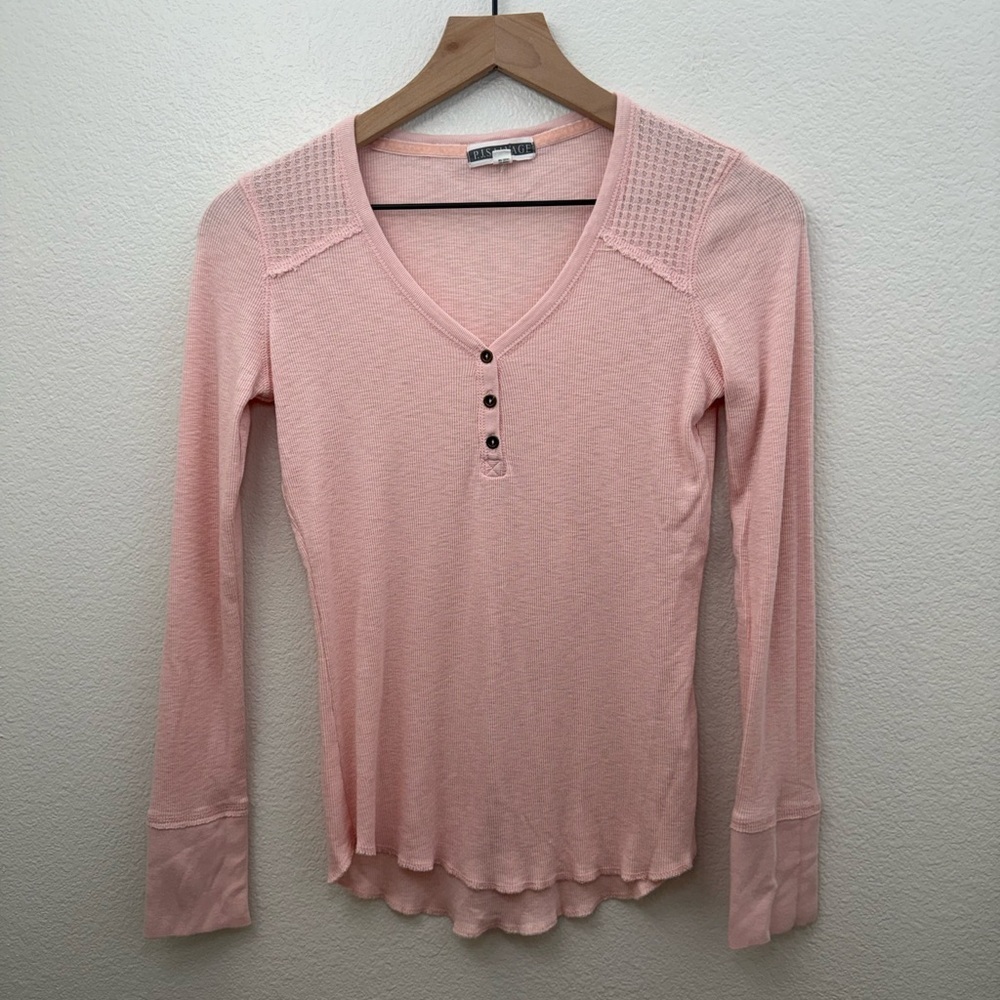 P.J. Salvage Womens Ribbed Henley Pajama Sleep Long Sleeve Pink Small